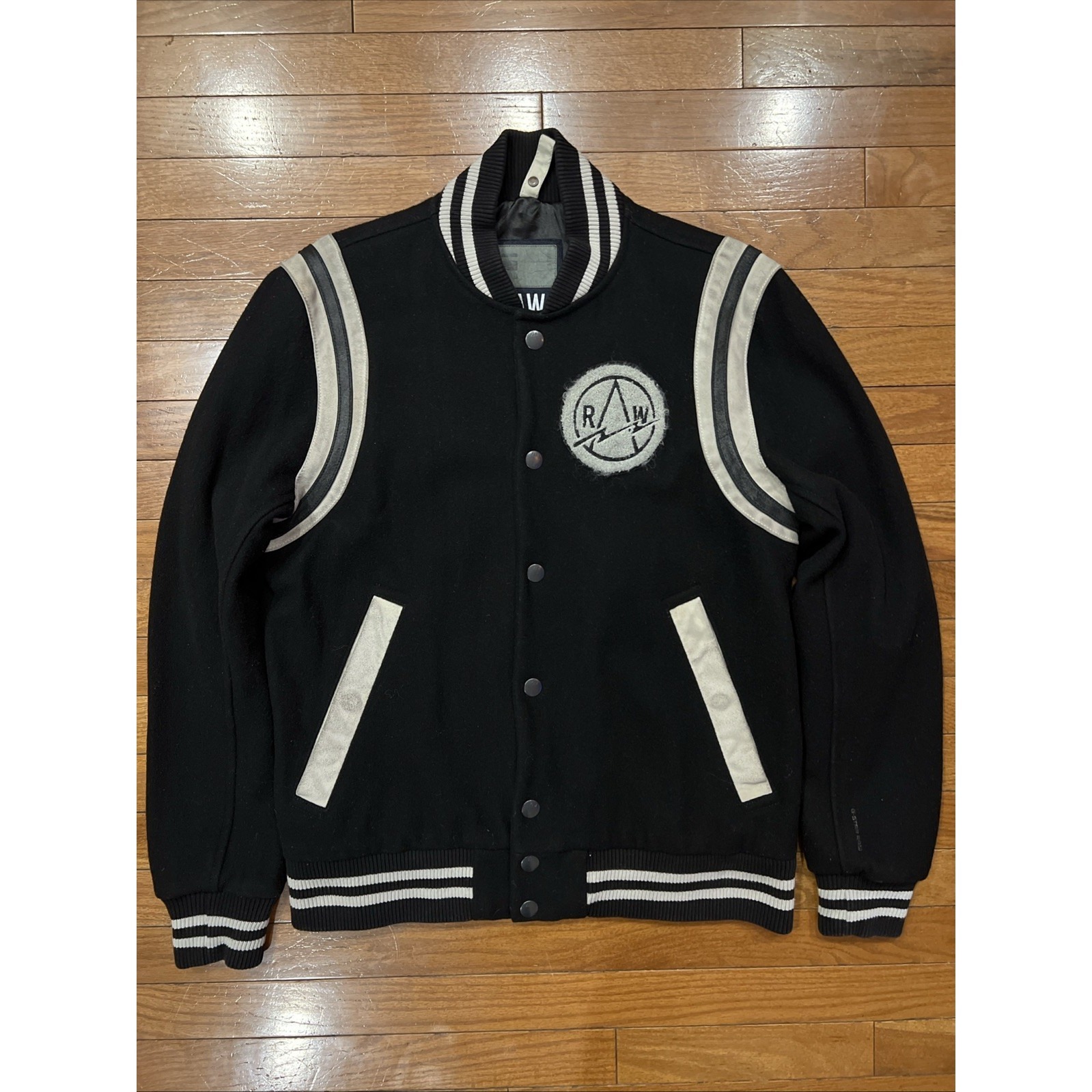 Vintage G-Star Raw Varsity Jacket: Black Teddy Bomber, Size Xl